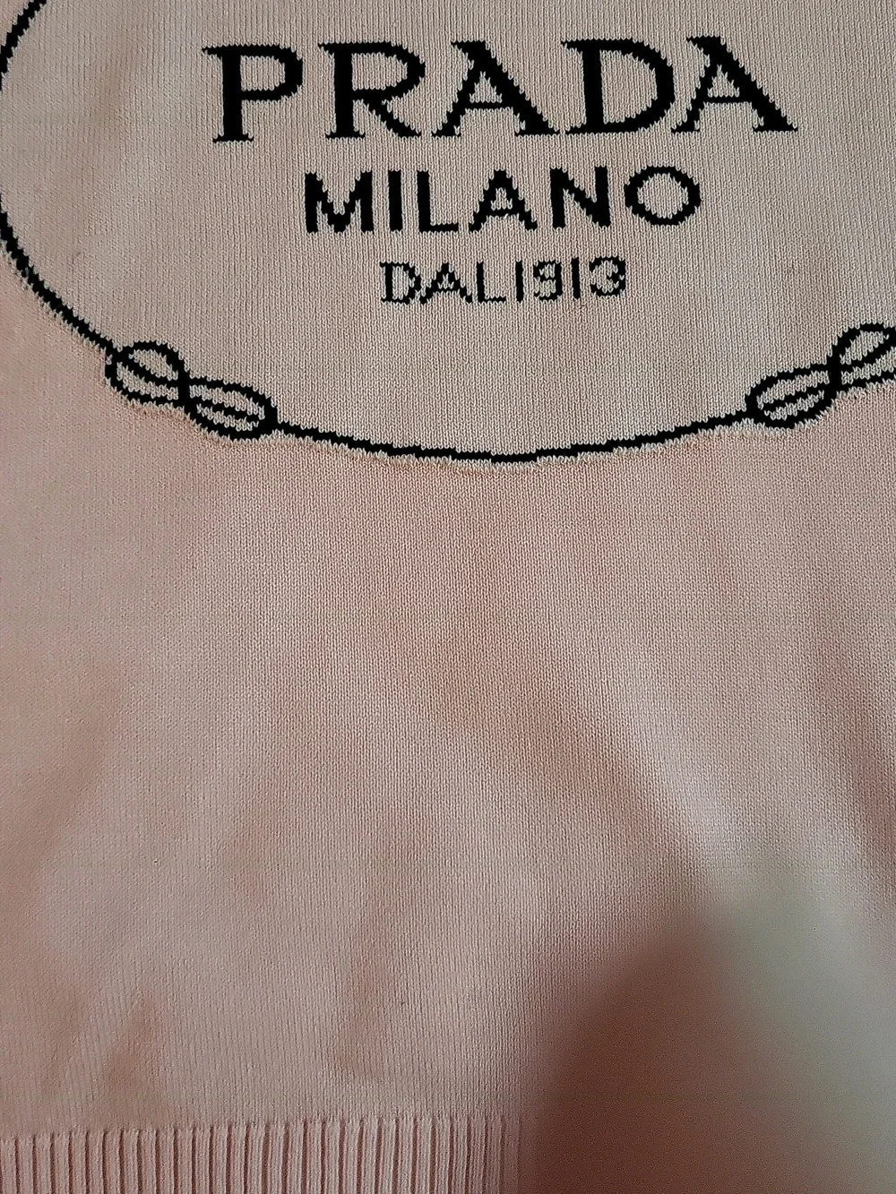 Prada Pink Logo Short-Sleeve Knit Top 20 Across 21 Up & down - Picture 2 of 12